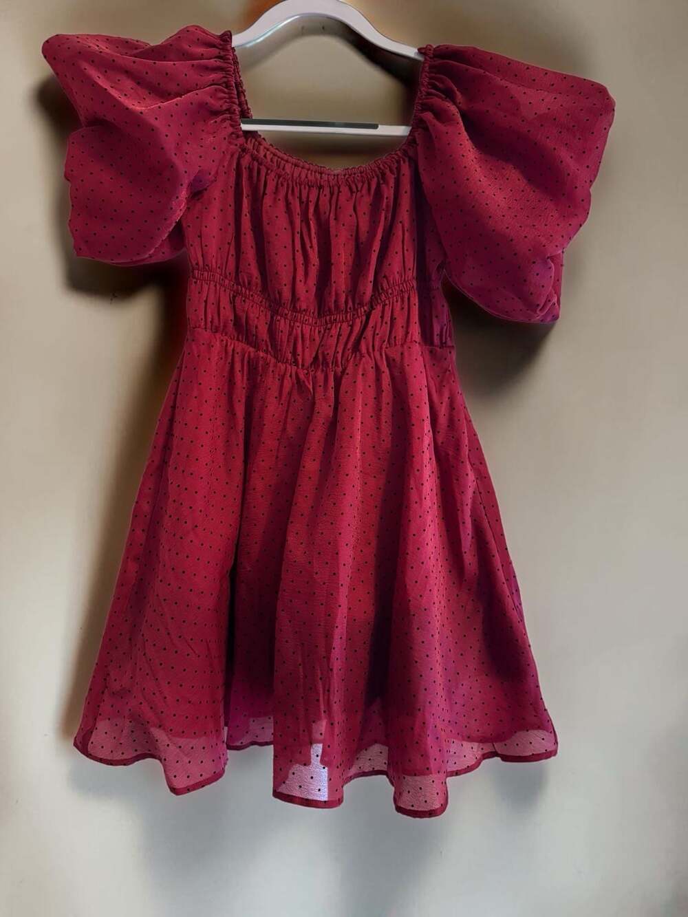 Mi Ami for Francesca's Polka Dot Puff-Sleeve Smocked Mini Dress